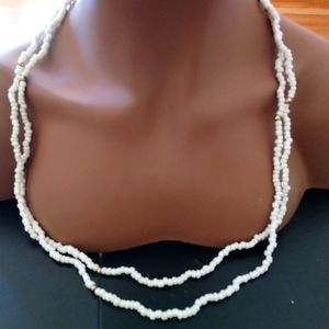 SALE: Vintage-Inspired White Beaded Necklace with Gold Accents